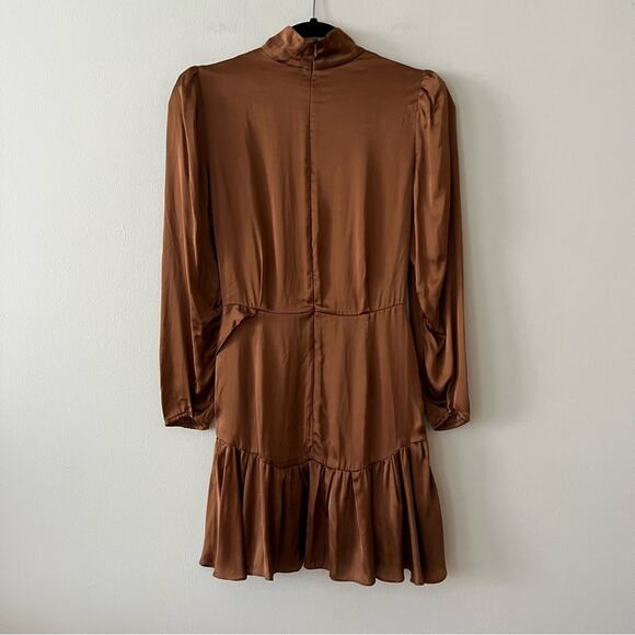 IRO Osiam Satin Ruffle Mini Dress in Camel - Picture 8 of 10